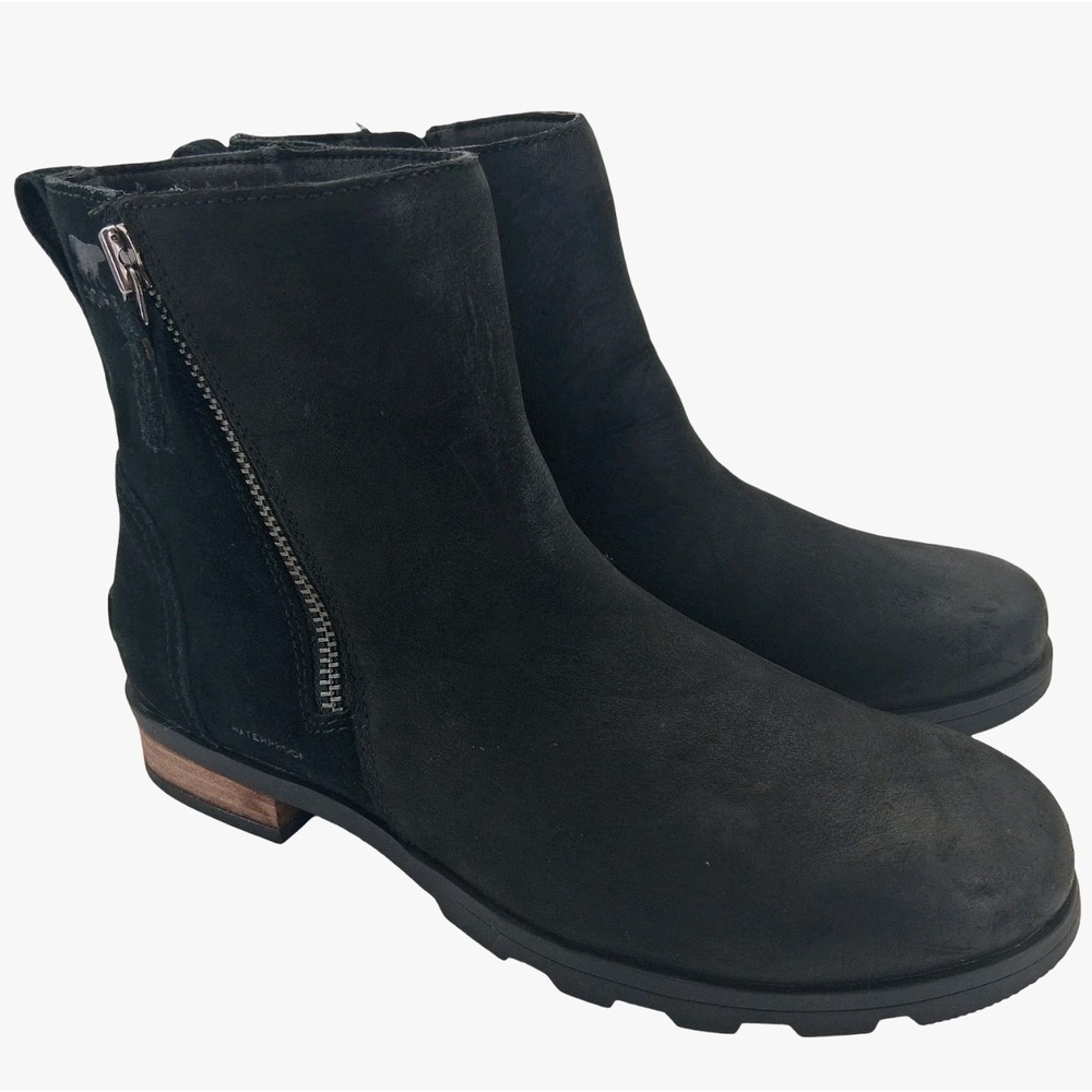 Sorel Boots Womens Size 8.5 Black Suede Ankle Zip Block Heel Casual Booties